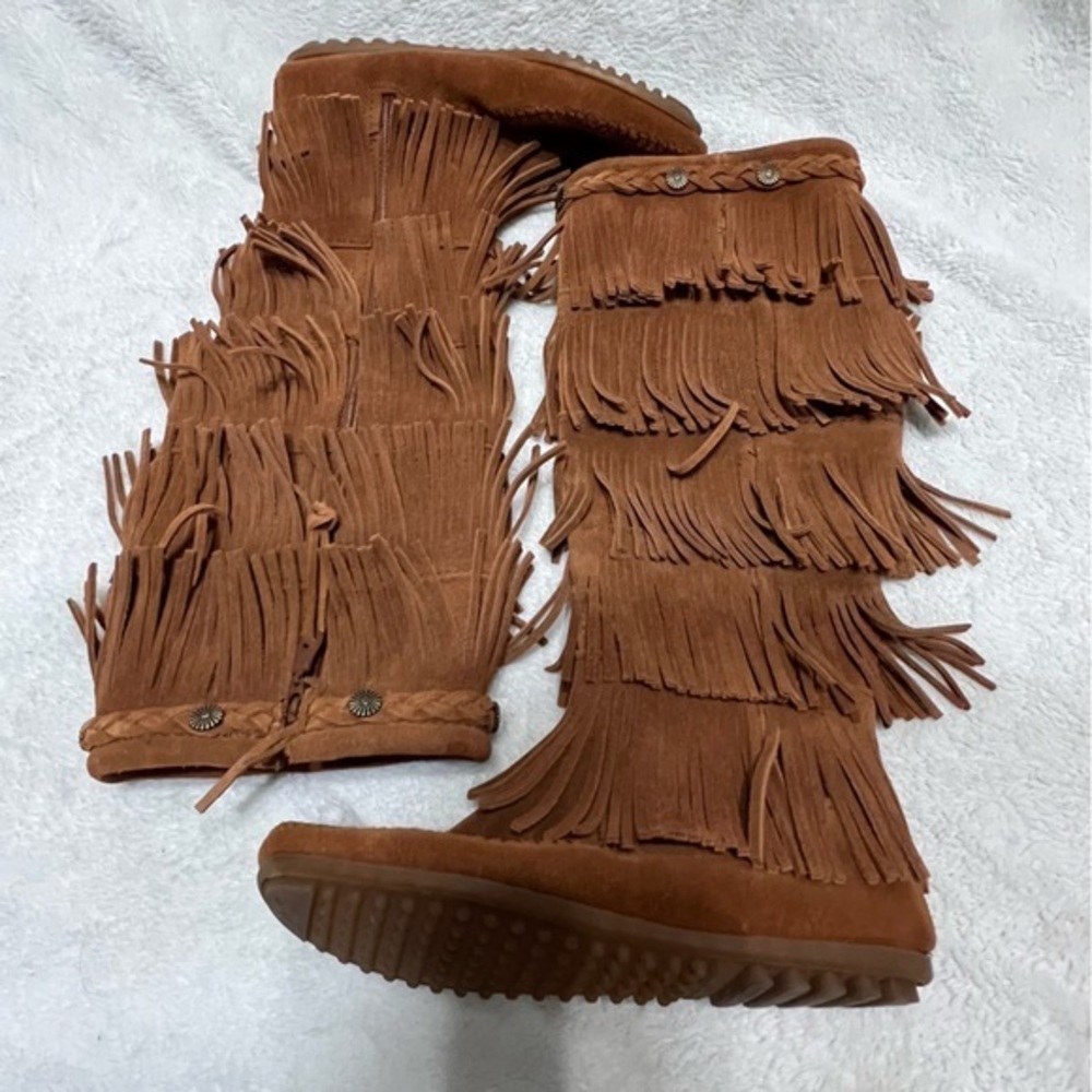 MINNETONKA Moccasins 1652 Women's 5 Layers Fringes Brown Suede Boots 6 - Picture 6 of 16